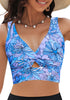 Blue Floral Women's Beach Bikini Top Swimsuit Cover Up Floral Printed Wide Adjustable Strap-Tops