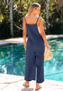 Dark Blue Women's Casual Cotton Sleeveless Jumpsuit Adjustable Strap One-Piece Overalls