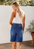 Nightfall Blue Relaxed Fit High Waisted Denim Bermuda Shorts Straight Leg Jeans