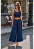 Navy Blue Women's Two Piece Outfits Sleeveless Crop Top Wide Leg Ankle Pants Casual Outfit