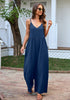 Navy Blue Women's Wide Leg Sleeveless Jumpsuits Loose Fit Spaghetti Strap Jumpsuit with Pockets