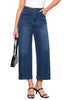 Classic Blue Women's High Waisted Wide Leg Denim Cropped Jean Pants for Curvy