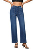 Classic Blue Women's Casual Full Length High Waist Relaxed Fit Wide Leg Slight Stretch Jeans with Pocket