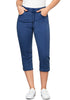 Darkness Blue Women's Denim Elastic Waist Pocket Regular Skinny Slim Straight Slims Classic Capri Jeans