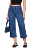 Medium Blue Women's Cropped High Rise Denim Pull On Retro Wide Leg Jeans