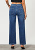 Classic Blue Women's Casual Full Length High Waist Relaxed Fit Wide Leg Slight Stretch Jeans with Pocket