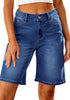 Nightfall Blue Relaxed Fit High Waisted Denim Bermuda Shorts Straight Leg Jeans