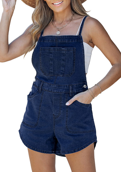 Darkness Blue Women's Denim Jean Pockets Rompers Adjustable Spaghetti Strap Denim Loose Bib Overall