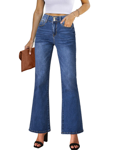 Classic Blue Women's Bell Bottom Casual Denim Flare High Waisted Jean Stretch Clothing