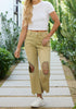 Olive Green Women's Crop Destroyed Flare High Waisted Denim Jeans Stretch Regular Fit