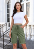 LookbookStore Women's Army Green Relaxed Fit Bermuda Shorts with Drawstring Waist and Utility Cargo Pockets