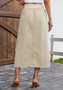 LookbookStore Women Sand High Waist Jean Midi Skirt Elastic Drawstring Denim Long Skirt with Pockets Front Split Design