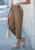 LookbookStore Women's Latte Brown Linen Barrel Capri Pants High Waisted Elastic Pull On Casual Summer Beach Vacation Pants