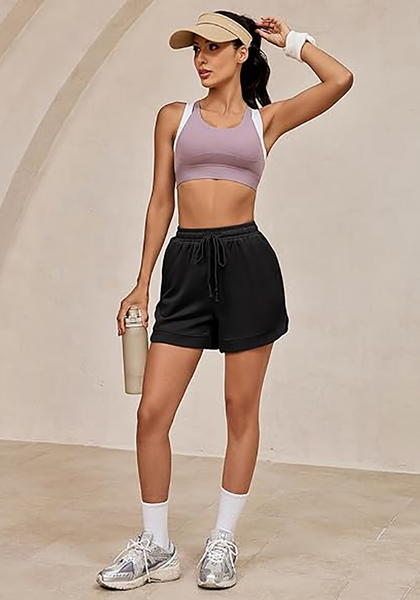 LookbookStore Women's Black High Waisted Elastic Waist Sweat Shorts Loose Fit Comfy Casual Summer Athleisure Shorts