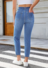 LookbookStore Medium Blue Cropped Straight Leg Jeans for Women High Waisted Slim Fit Denim Pants with Pockets