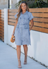 LookbookStore  Roadknight Blue Women's Short Sleeve Babydoll Denim Dress – Pleated Raw Hem Distressed Western Style with Pockets
