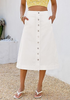 LookbookStore Women's Cream White Trendy Midi A-Line Denim Skirt – Stretchy Western Casual Button Down Style with Convenient Pockets