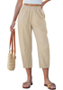 LookbookStore Women's Apricot Linen Barrel Capri Pants High Waisted Elastic Pull On Casual Summer Beach Vacation Pants