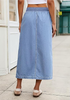 LookbookStore Women Lakeside Blue High Waist Jean Midi Skirt Elastic Drawstring Denim Long Skirt with Pockets Front Split Design