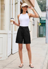 LookbookStore Women Black High Waist Pleated Wide Leg Shorts, Casual Dressy Baggy Midi Work Shorts with Rolled Hem & Pockets