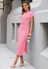 LookbookStore Women Pink Summer Casual Long Dress, Twist Front Side Slit Short Sleeve Comfy T-Shirt Dress 2026 Beach Vacation