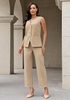 LookbookStore Beige Two Piece Sets for Women Vest Pantsuits Set Structured Fit Functional Pockets Elegant Office Casual Outfits
