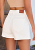 LookbookStore Women Cream White  High Waist Eyelet Embroidered Wide Leg Denim Shorts Stretchy Summer Mid Thigh Jean Shorts