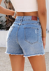 LookbookStore Women's Cody Blue Trendy High Waisted Jean Shorts - Ripped Distressed Raw Hem Stretchy Denim for Country Concerts