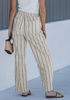 LookbookStore Light Beige Stripe High Waisted Wide Leg Pants for Women Drawstring Waist Casual Comfort Pants