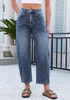 LookbookStore Women's Dark Ocean Blue High Waisted Baggy Barrel Jeans Cropped Wide Leg Casual Stretchy Denim Pants with Side Seam