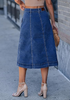 LookbookStore Women's Darkness Blue Trendy Midi A-Line Denim Skirt – Stretchy Western Casual Button Down Style with Convenient Pockets