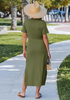 LookbookStore Women's Army Green Summer Casual Long Tshirt Dress Short Sleeve Self Tie Side Split Beach Vacation Dress 2026