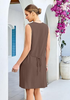 LookbookStore Women's Coffee Brown  Knee Length Linen Dress – Sleeveless V Neck Button Down, Self Tie Waist & Side Pockets