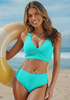 LookbookStore Women's Aqua Blue V Neck Ruched Criss Cross Padded Bikini Top Modest Cute Swim Top for Beach Vacation