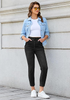 LookbookStore Washed Black Cropped Straight Leg Jeans for Women High Waisted Slim Fit Denim Pants with Pockets