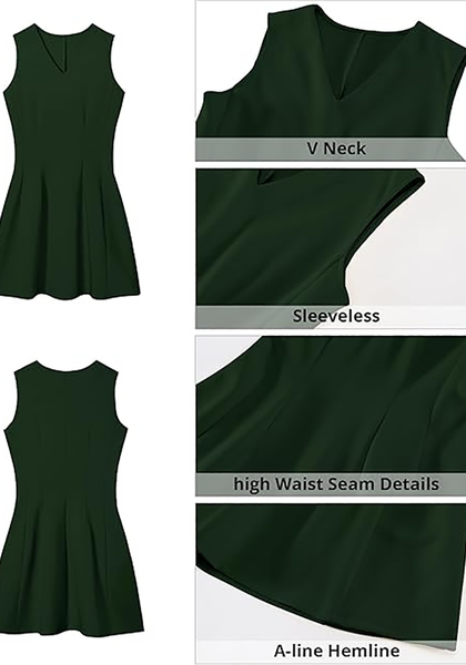 LookbookStore Women's Dark Green Elegant Classy Summer Dresses 2026 Spring A Line Business Casual Work Graduation Cocktail Short Dress