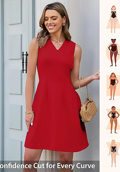LookbookStore Women's Red Elegant Classy Summer Dresses 2026 Spring A Line Business Casual Work Graduation Cocktail Short Dress