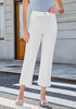 LookbookStore Cream White Women High Waisted Rhinestone Embellished Wide Leg Cropped Denim Jeans Casual Wear Staple