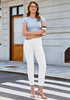 LookbookStore Cream White Cropped Straight Leg Jeans for Women High Waisted Slim Fit Denim Pants with Pockets