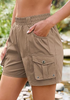 LookbookStore Women Khaki Elastic Waist Hiking Shorts Quick Dry Zipper Pockets Lightweight 5 Inch Inseam Pull On Camping Cargo Shorts