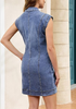 LookbookStore Bay Blue Denim Mini Dress for Women Collared Sleeveless Button Front Slim Fit Jean Dresses Casual Daily Wear Staple