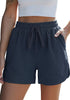 LookbookStore Women's Navy Blue High Waisted Elastic Waist Sweat Shorts Loose Fit Comfy Casual Summer Athleisure Shorts