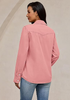 LookbookStore Women's Aurora Pink Long Sleeve Button Down Denim Shirt Relaxed Fit Chambray Western Style Casual Collared Jean Top