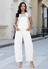 LookbookStore Women's Cream White Denim Overalls Baggy Barrel Leg Stretchy Bib Jumpsuit Adjustable Straps Casual Fit