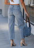 LookbookStore Women's Bay Blue High Waisted Baggy Barrel Jeans Cropped Wide Leg Casual Stretchy Denim Pants with Side Seam