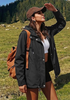 LookbookStore Women Black Waterproof Lightweight Rain Jacket Hooded Windbreaker Drawstring Zip Rain Coat for Hiking Outdoor Travel