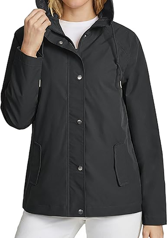 LookbookStore Women's Black Waterproof Lightweight Rain Jacket, Adjustable Hood Windbreaker Rain Coat for Hiking & Travel