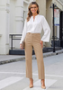 LookbookStore Women Khaki Ankle Straight Leg Dress Pants, Elastic Waist Business Casual Office Work Trousers with Pockets