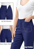LookbookStore Women Navy Blue Ankle Straight Leg Dress Pants, Elastic Waist Business Casual Office Work Trousers with Pockets