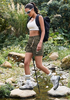 LookbookStore Women Army Green Elastic Waist Hiking Shorts Quick Dry Zipper Pockets Lightweight 5 Inch Inseam Pull On Camping Cargo Shorts